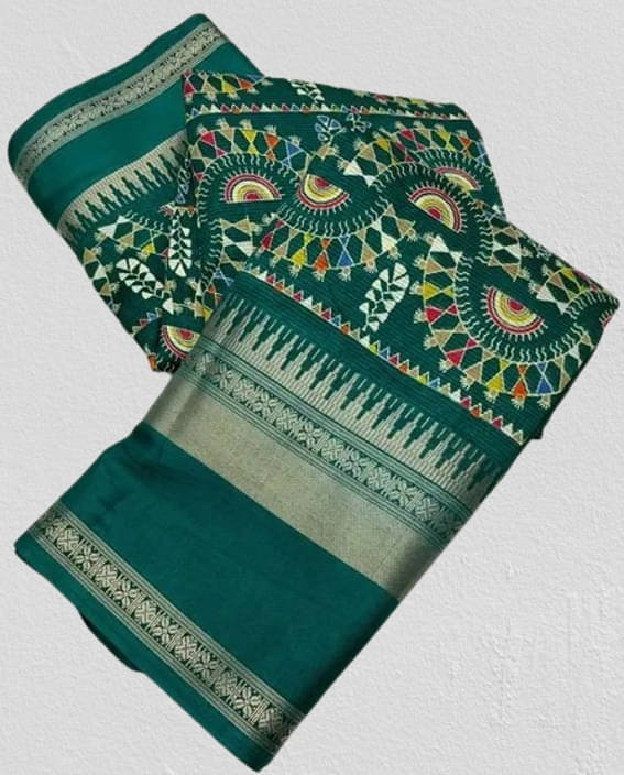     			VRAGI Art Silk Printed Regular Saree With Unstitched Blouse Piece ( Light Green )