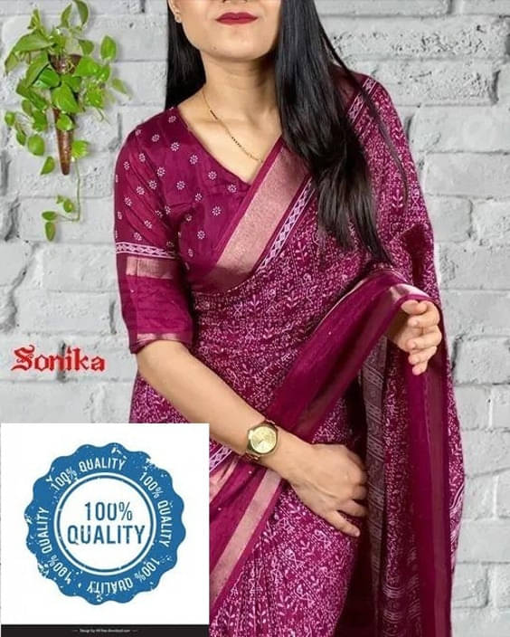     			VRAGI Art Silk Printed Regular Saree With Unstitched Blouse Piece ( Purple )