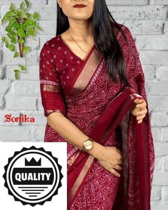     			VRAGI Art Silk Printed Regular Saree With Unstitched Blouse Piece ( Maroon )