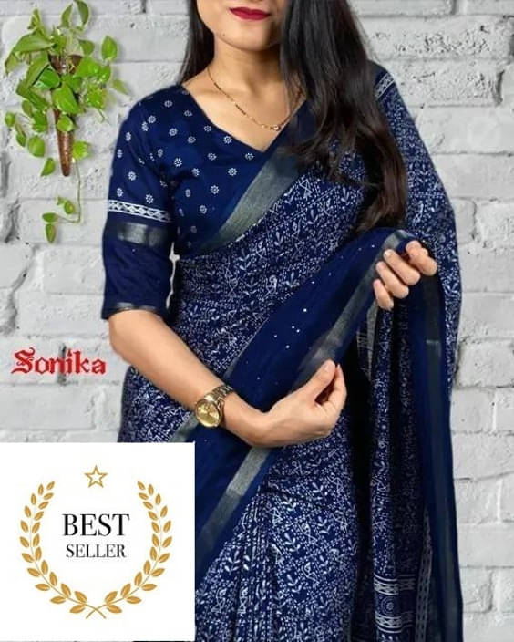 VRAGI Art Silk Printed Regular Saree With Unstitched Blouse Piece ( Navy Blue ) VRAGI Art Silk Printed Regular Saree With Unstitched Blouse Piece ( Navy Blue )