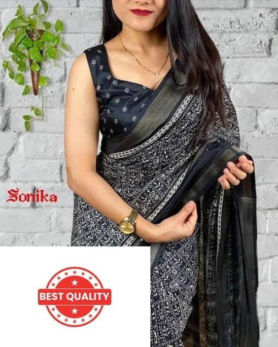 VRAGI Art Silk Printed Regular Saree With Unstitched Blouse Piece ( Black ) VRAGI Art Silk Printed Regular Saree With Unstitched Blouse Piece ( Black )
