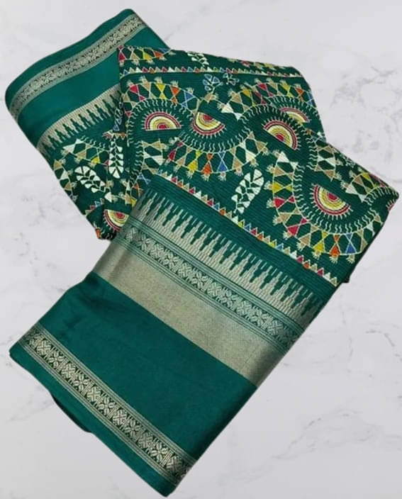     			VRAGI Art Silk Printed Regular Saree With Unstitched Blouse Piece ( Light Green )
