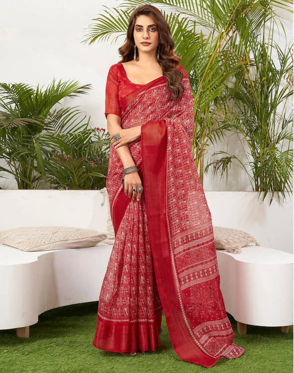 VRAGI Art Silk Printed Regular Saree With Unstitched Blouse Piece ( Red ) VRAGI Art Silk Printed Regular Saree With Unstitched Blouse Piece ( Red )