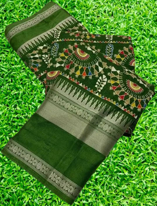     			VRAGI Art Silk Printed Regular Saree With Unstitched Blouse Piece ( Green )