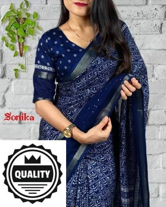 VRAGI Art Silk Printed Regular Saree With Unstitched Blouse Piece ( Navy Blue )     			VRAGI Art Silk Printed Regular Saree With Unstitched Blouse Piece ( Navy Blue )