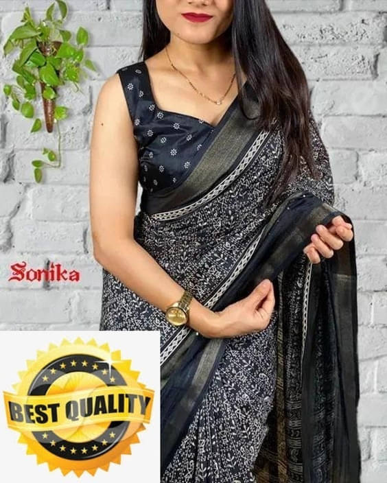 VRAGI Art Silk Printed Regular Saree With Unstitched Blouse Piece ( Black ) VRAGI Art Silk Printed Regular Saree With Unstitched Blouse Piece ( Black )