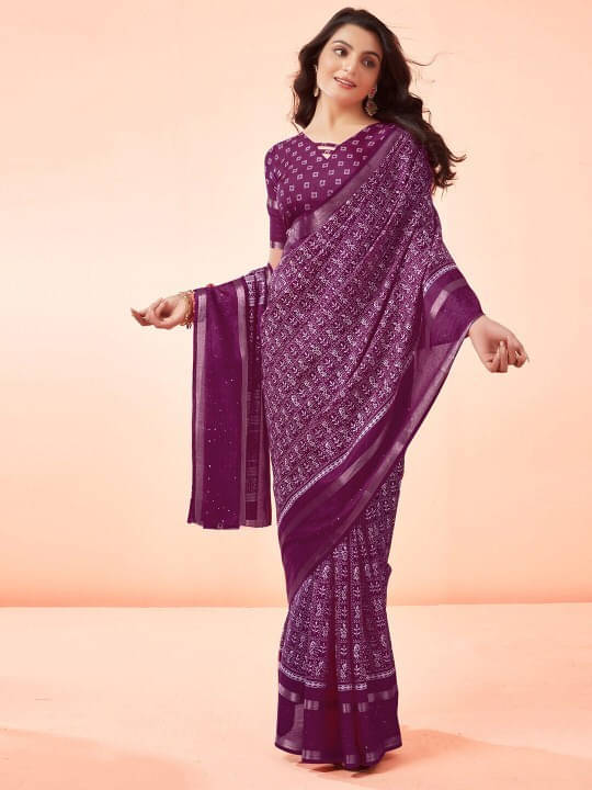 VRAGI Art Silk Printed Regular Saree With Unstitched Blouse Piece ( Purple ) VRAGI Art Silk Printed Regular Saree With Unstitched Blouse Piece ( Purple )