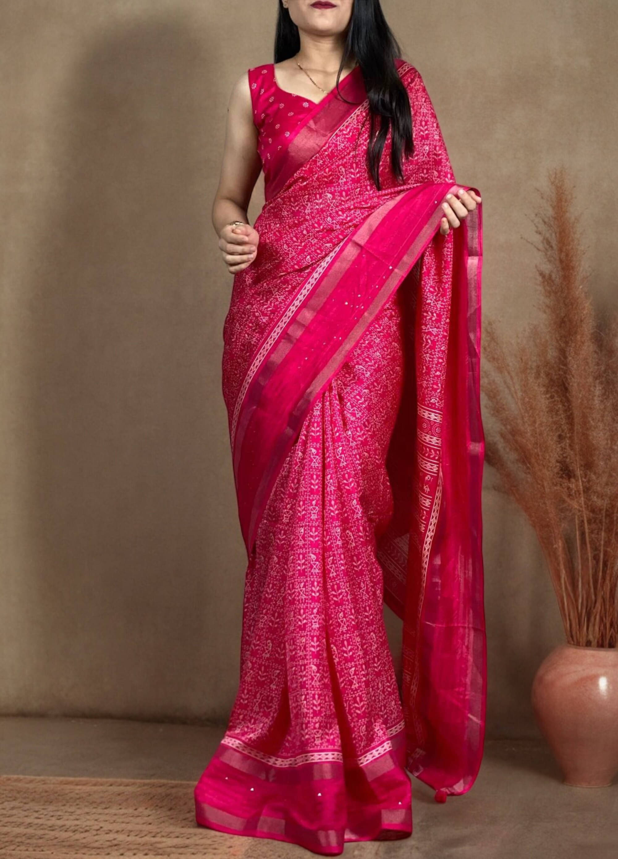 VRAGI Art Silk Printed Regular Saree With Unstitched Blouse Piece ( Pink ) VRAGI Art Silk Printed Regular Saree With Unstitched Blouse Piece ( Pink )