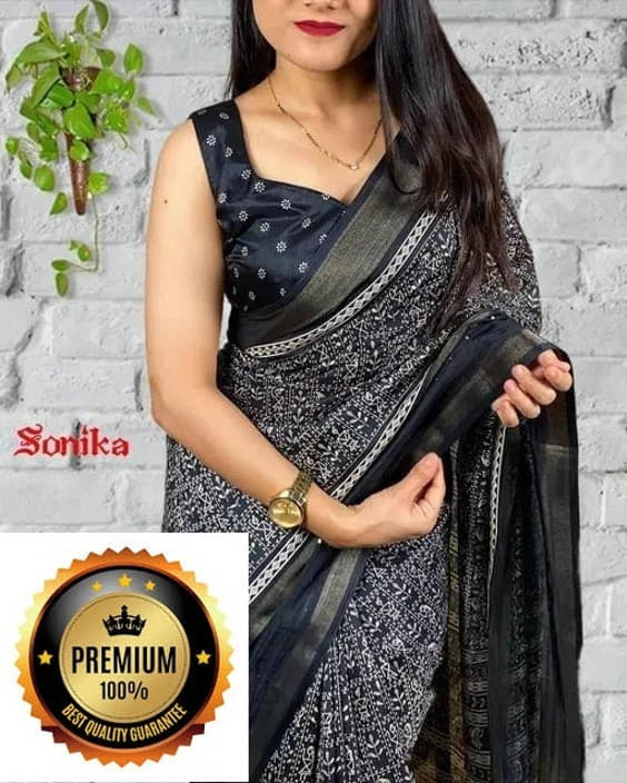VRAGI Art Silk Printed Regular Saree With Unstitched Blouse Piece ( Black ) VRAGI Art Silk Printed Regular Saree With Unstitched Blouse Piece ( Black )
