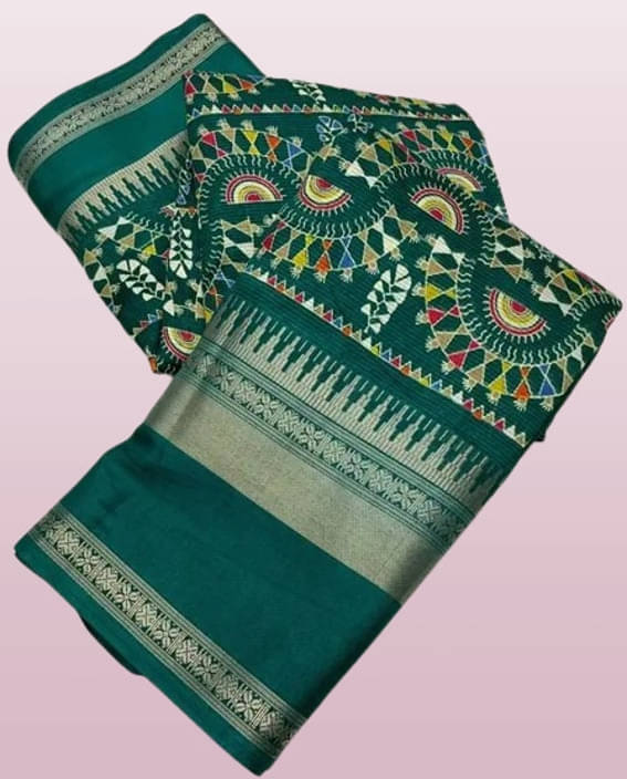     			VRAGI Art Silk Printed Regular Saree With Unstitched Blouse Piece ( Light Green )