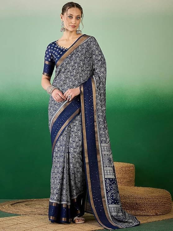 VRAGI Art Silk Printed Regular Saree With Unstitched Blouse Piece ( Navy Blue ) VRAGI Art Silk Printed Regular Saree With Unstitched Blouse Piece ( Navy Blue )