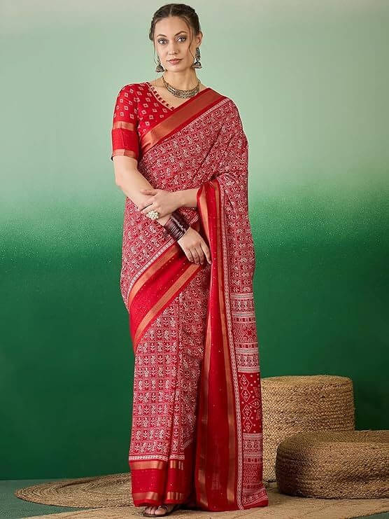     			VRAGI Art Silk Printed Regular Saree With Unstitched Blouse Piece ( Red )