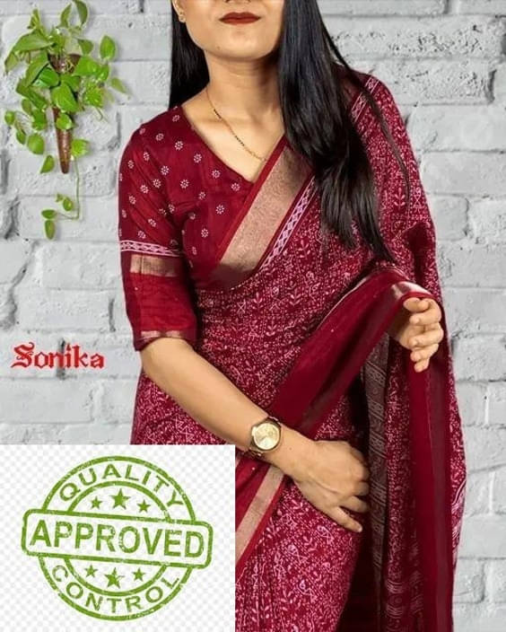VRAGI Art Silk Printed Regular Saree With Unstitched Blouse Piece ( Maroon ) VRAGI Art Silk Printed Regular Saree With Unstitched Blouse Piece ( Maroon )