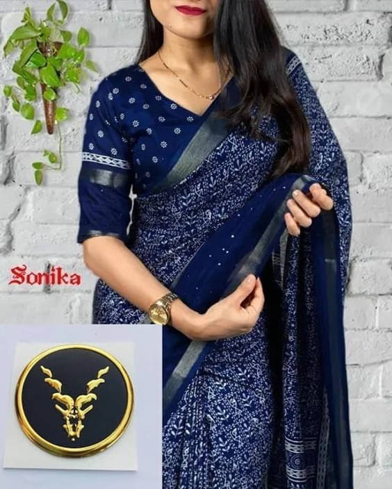 VRAGI Art Silk Printed Regular Saree With Unstitched Blouse Piece ( Navy Blue ) VRAGI Art Silk Printed Regular Saree With Unstitched Blouse Piece ( Navy Blue )