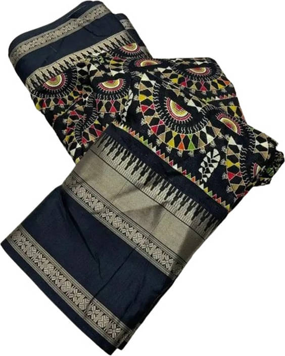 VRAGI Art Silk Printed Regular Saree With Unstitched Blouse Piece ( Black ) VRAGI Art Silk Printed Regular Saree With Unstitched Blouse Piece ( Black )