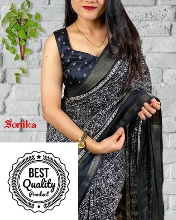 VRAGI Art Silk Printed Regular Saree With Unstitched Blouse Piece ( Black ) VRAGI Art Silk Printed Regular Saree With Unstitched Blouse Piece ( Black )