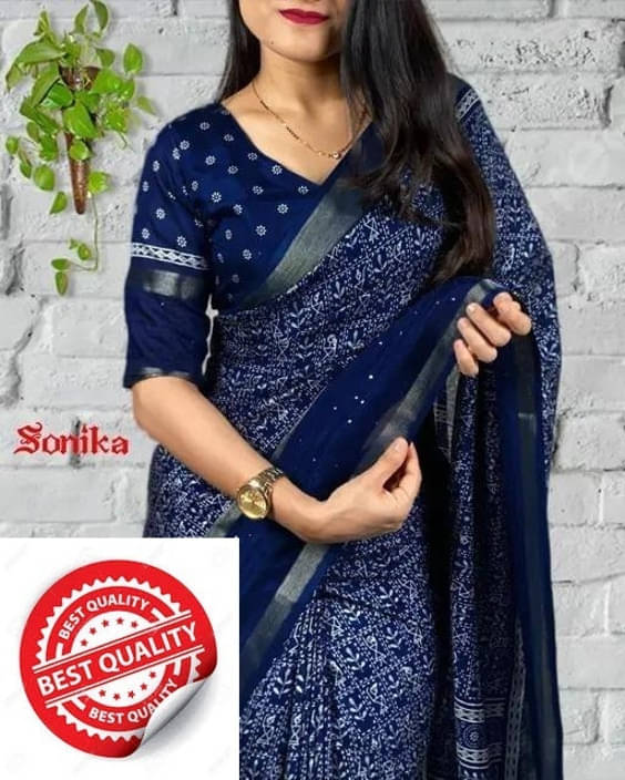 VRAGI Art Silk Printed Regular Saree With Unstitched Blouse Piece ( Navy Blue ) VRAGI Art Silk Printed Regular Saree With Unstitched Blouse Piece ( Navy Blue )