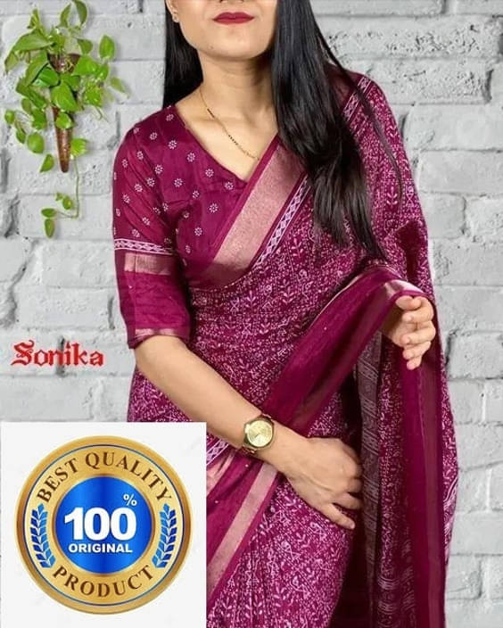 VRAGI Art Silk Printed Regular Saree With Unstitched Blouse Piece ( Purple ) VRAGI Art Silk Printed Regular Saree With Unstitched Blouse Piece ( Purple )