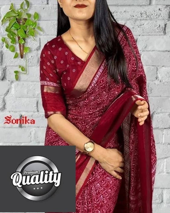     			VRAGI Art Silk Printed Regular Saree With Unstitched Blouse Piece ( Maroon )