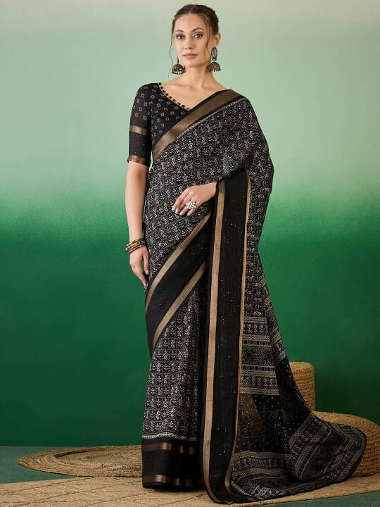 VRAGI Art Silk Printed Regular Saree With Unstitched Blouse Piece ( Black ) VRAGI Art Silk Printed Regular Saree With Unstitched Blouse Piece ( Black )