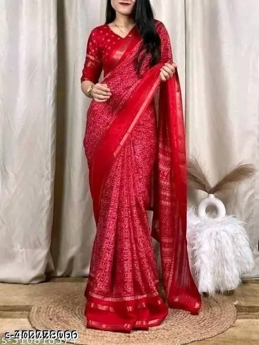     			VRAGI Art Silk Printed Regular Saree With Unstitched Blouse Piece ( Red )