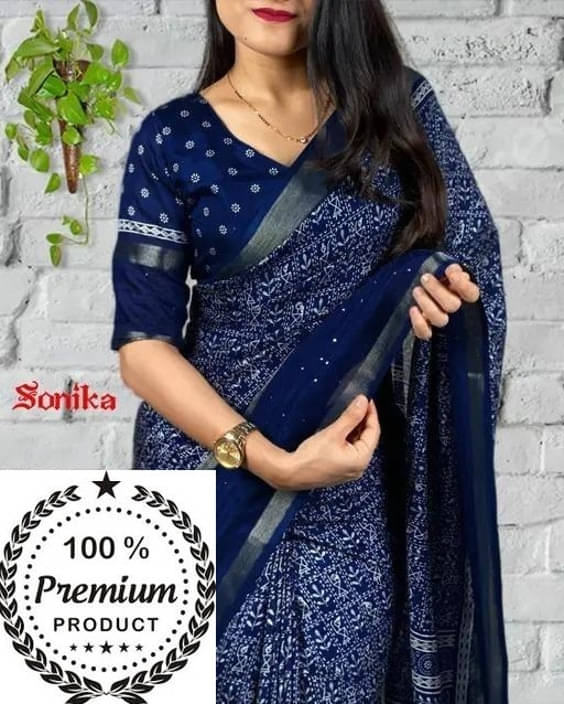     			VRAGI Art Silk Printed Regular Saree With Unstitched Blouse Piece ( Navy Blue )