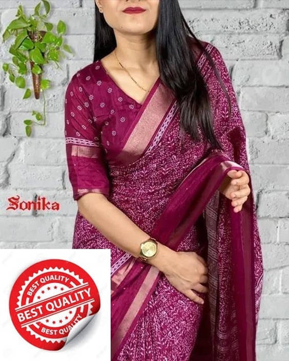VRAGI Art Silk Printed Regular Saree With Unstitched Blouse Piece ( Purple ) VRAGI Art Silk Printed Regular Saree With Unstitched Blouse Piece ( Purple )