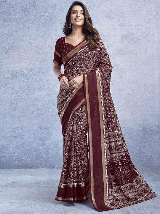 VRAGI Art Silk Printed Regular Saree With Unstitched Blouse Piece ( Maroon ) VRAGI Art Silk Printed Regular Saree With Unstitched Blouse Piece ( Maroon )