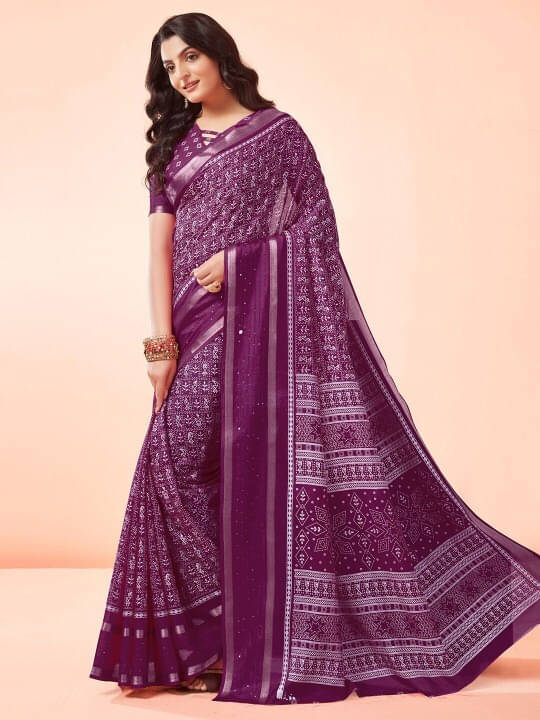     			VRAGI Art Silk Printed Regular Saree With Unstitched Blouse Piece ( Purple )