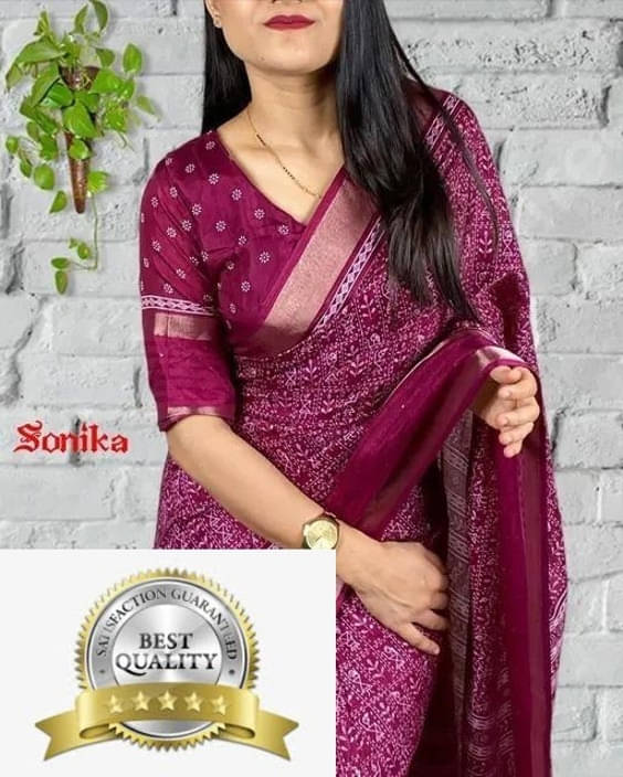     			VRAGI Art Silk Printed Regular Saree With Unstitched Blouse Piece ( Maroon )
