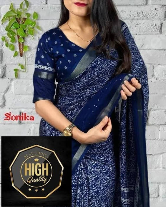     			VRAGI Art Silk Printed Regular Saree With Unstitched Blouse Piece ( Navy Blue )