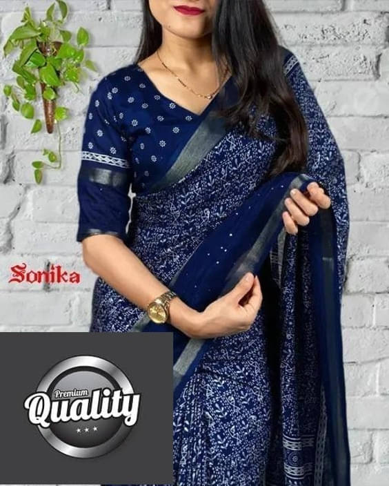 VRAGI Art Silk Printed Regular Saree With Unstitched Blouse Piece ( Navy Blue ) VRAGI Art Silk Printed Regular Saree With Unstitched Blouse Piece ( Navy Blue )