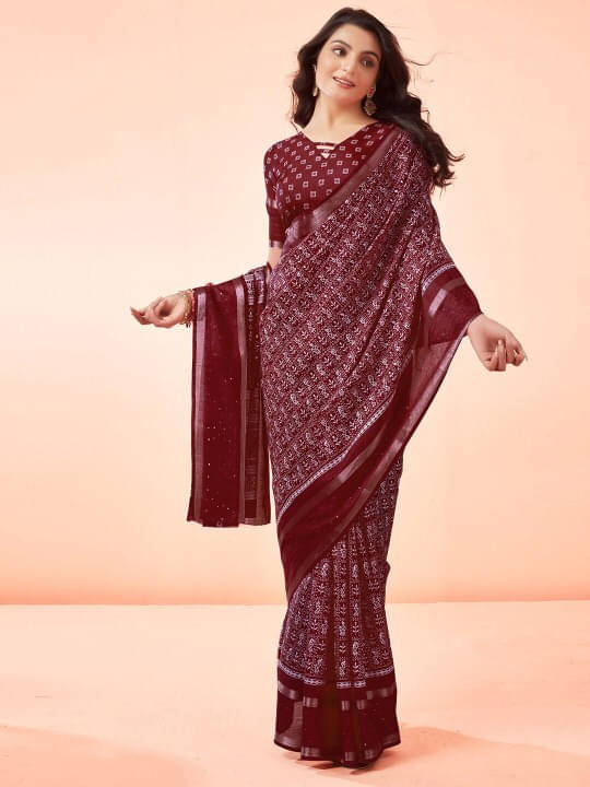VRAGI Art Silk Printed Regular Saree With Unstitched Blouse Piece ( Maroon ) VRAGI Art Silk Printed Regular Saree With Unstitched Blouse Piece ( Maroon )