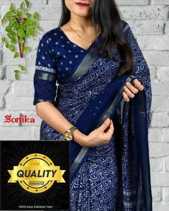     			VRAGI Art Silk Printed Regular Saree With Unstitched Blouse Piece ( Navy Blue )