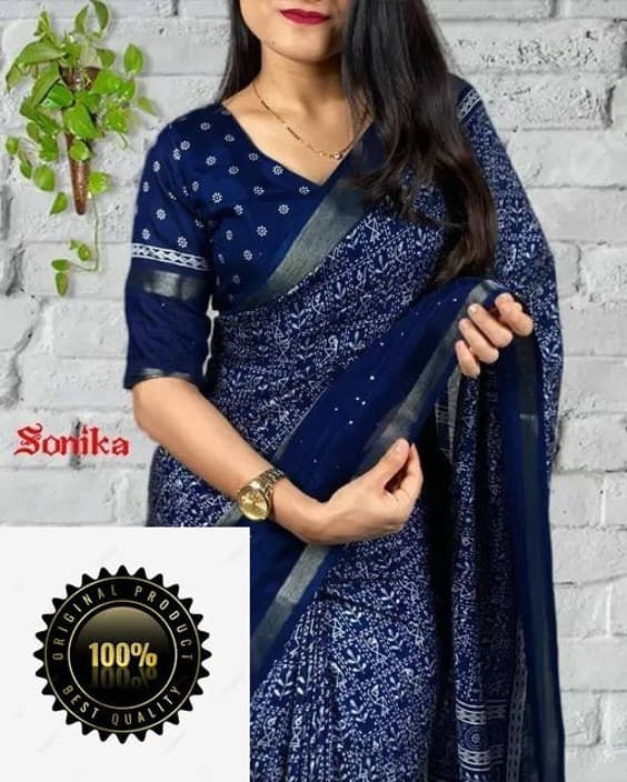 VRAGI Art Silk Printed Regular Saree With Unstitched Blouse Piece ( Navy Blue ) VRAGI Art Silk Printed Regular Saree With Unstitched Blouse Piece ( Navy Blue )