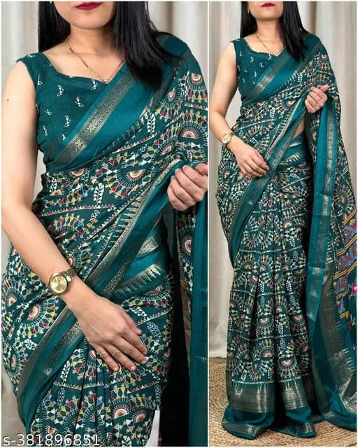     			VRAGI Art Silk Printed Regular Saree With Unstitched Blouse Piece ( Green )