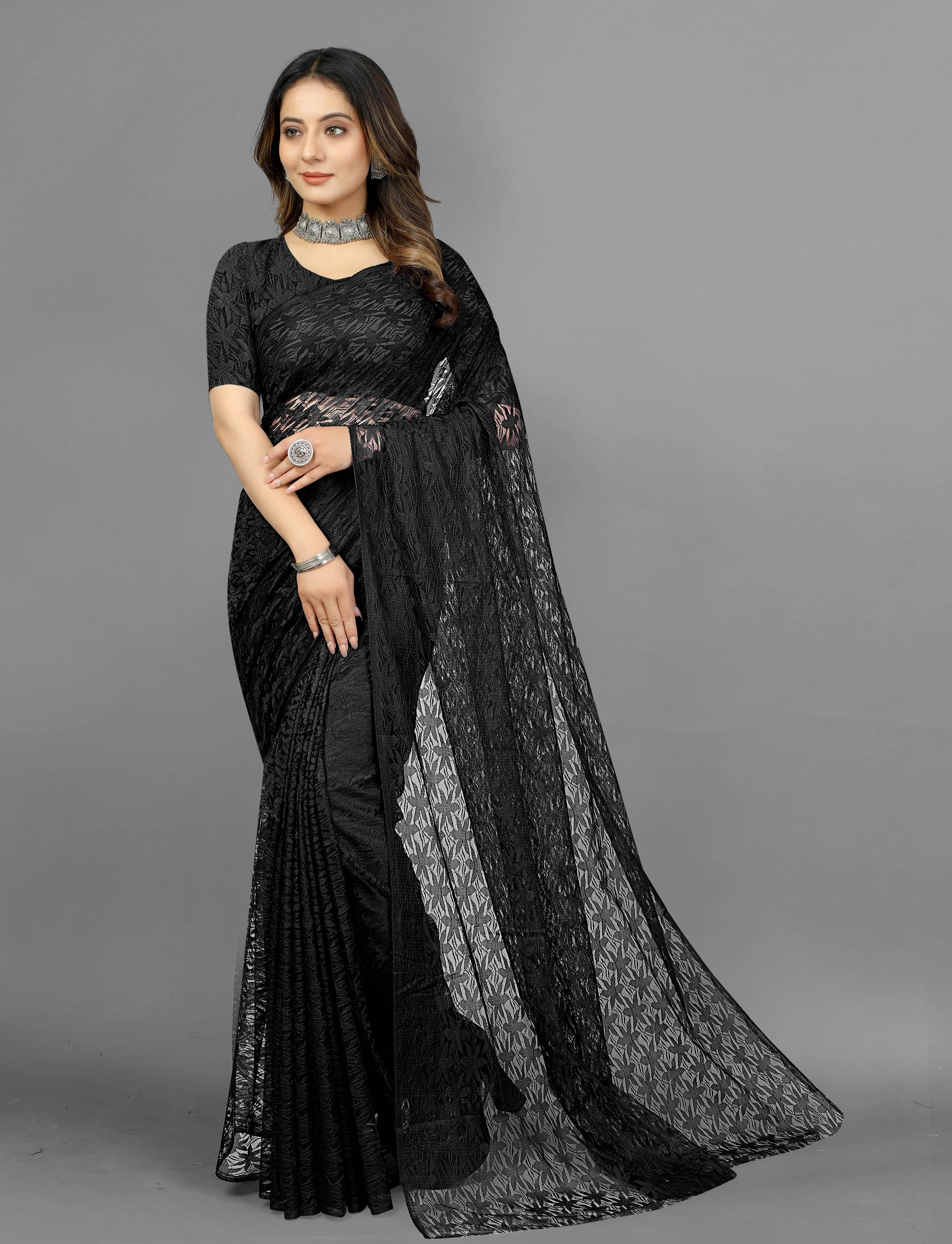     			VRAGI Art Silk Self Design Regular Saree With Unstitched Blouse Piece ( Black )