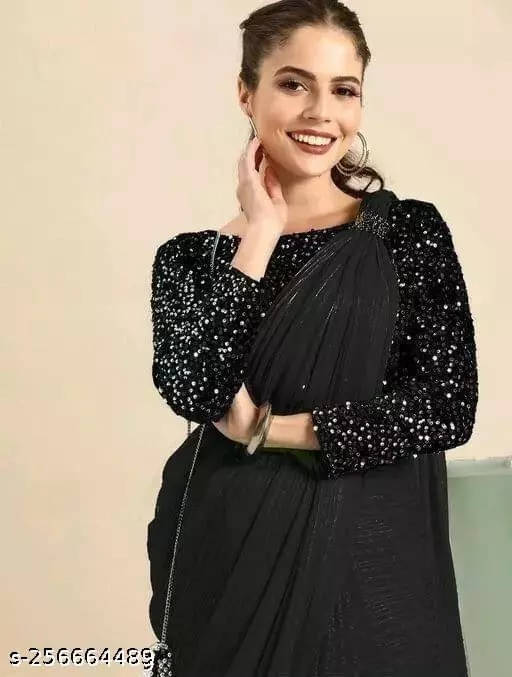     			VRAGI Art Silk Striped Regular Saree With Unstitched Blouse Piece ( Black )