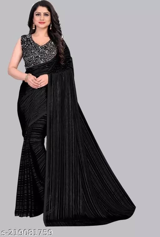     			VRAGI Art Silk Striped Regular Saree With Unstitched Blouse Piece ( Black )