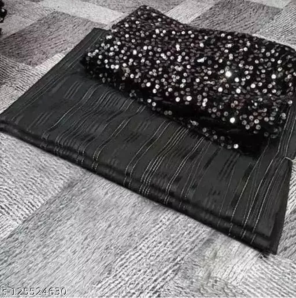     			VRAGI Art Silk Striped Regular Saree With Unstitched Blouse Piece ( Black )