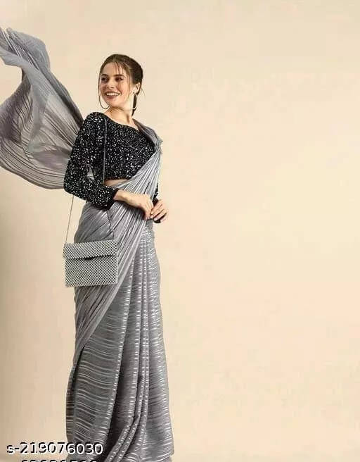     			VRAGI Art Silk Striped Regular Saree With Unstitched Blouse Piece ( Grey )