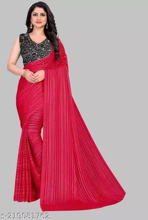     			VRAGI Art Silk Striped Regular Saree With Unstitched Blouse Piece ( Pink )