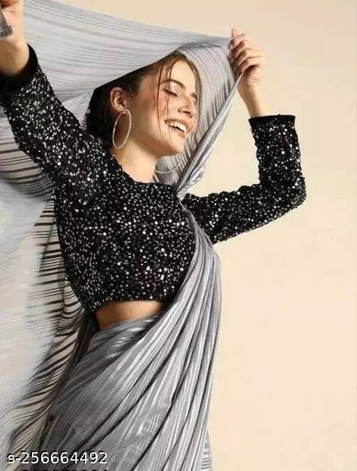 VRAGI Art Silk Striped Regular Saree With Unstitched Blouse Piece ( Grey )     			VRAGI Art Silk Striped Regular Saree With Unstitched Blouse Piece ( Grey )