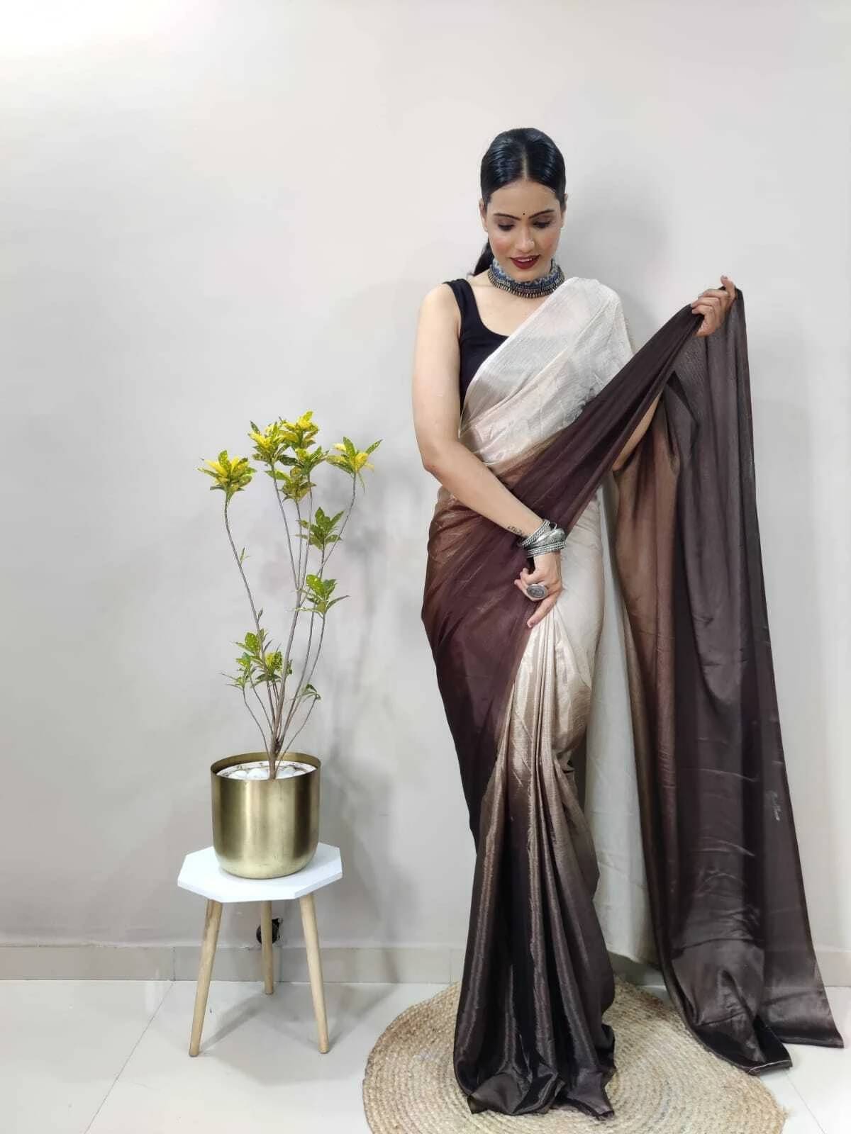 VRAGI Chiffon Dyed Regular Saree With Unstitched Blouse Piece ( Brown ) VRAGI Chiffon Dyed Regular Saree With Unstitched Blouse Piece ( Brown )