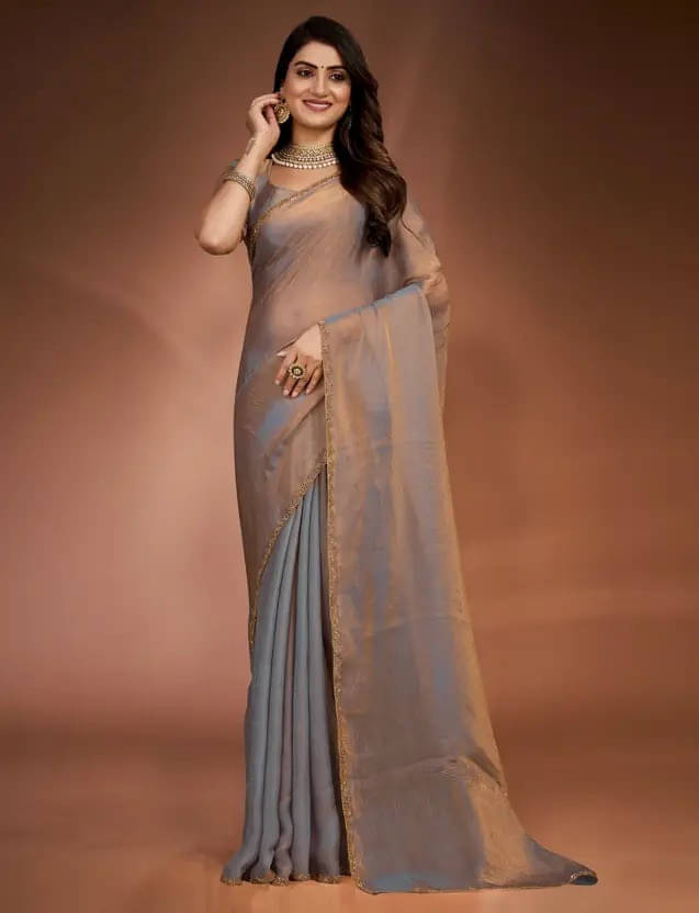 VRAGI Chiffon Embellished Regular Saree With Unstitched Blouse Piece ( Navy Blue ) VRAGI Chiffon Embellished Regular Saree With Unstitched Blouse Piece ( Navy Blue )