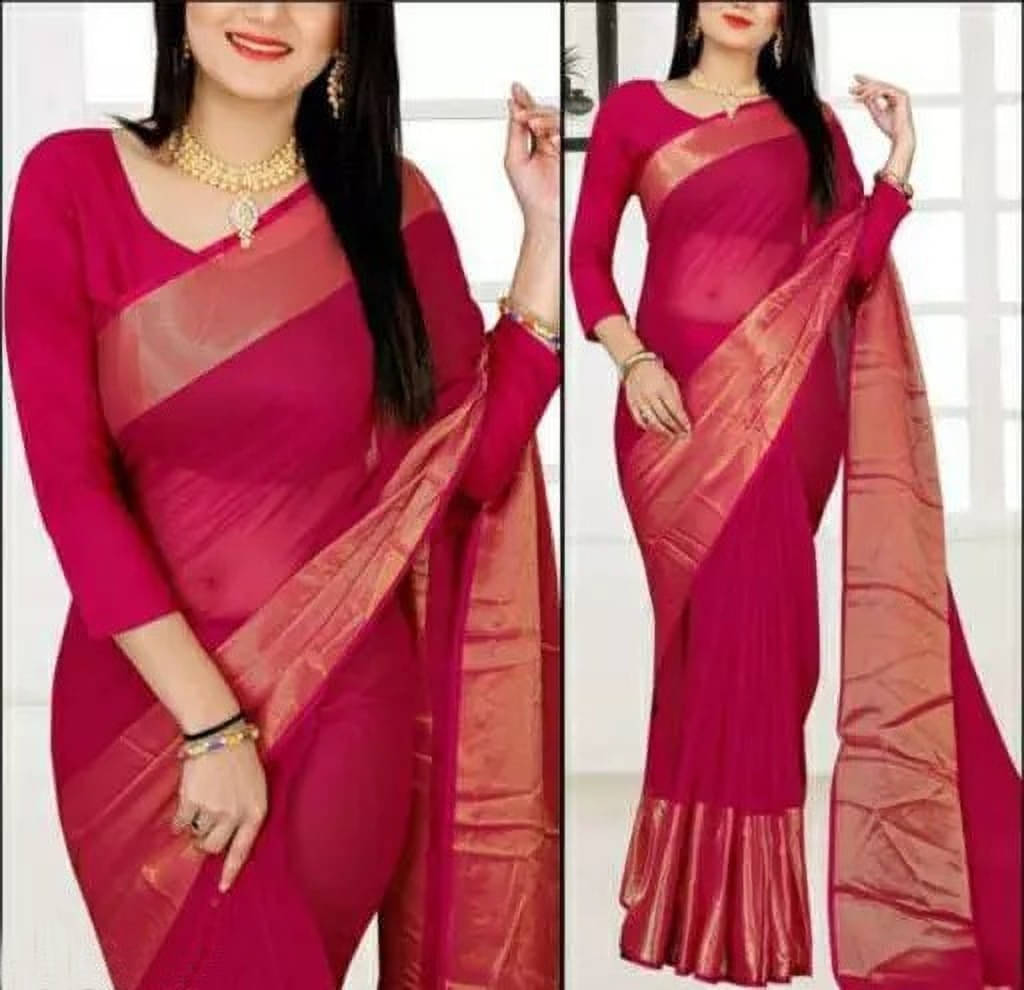     			VRAGI Chiffon Embellished Regular Saree With Unstitched Blouse Piece ( Pink )