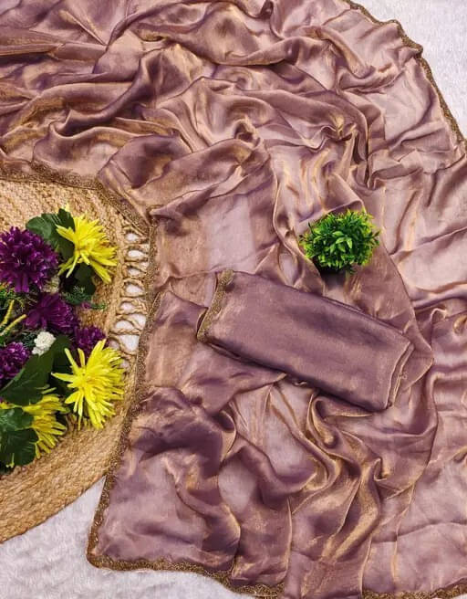     			VRAGI Chiffon Embellished Regular Saree With Unstitched Blouse Piece ( Purple )