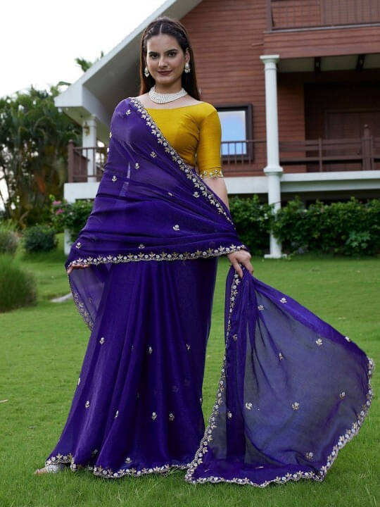 VRAGI Chiffon Embellished Regular Saree With Unstitched Blouse Piece ( Yellow ) VRAGI Chiffon Embellished Regular Saree With Unstitched Blouse Piece ( Yellow )