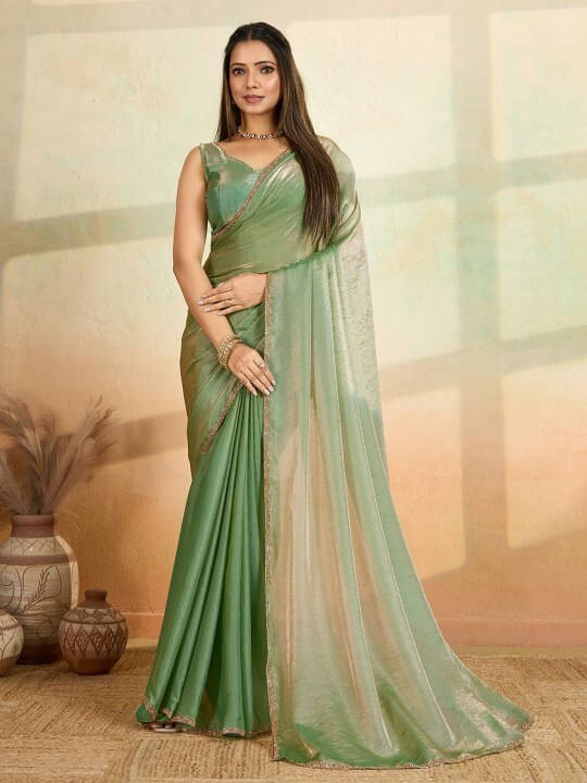     			VRAGI Chiffon Embellished Regular Saree With Unstitched Blouse Piece ( Light Green )