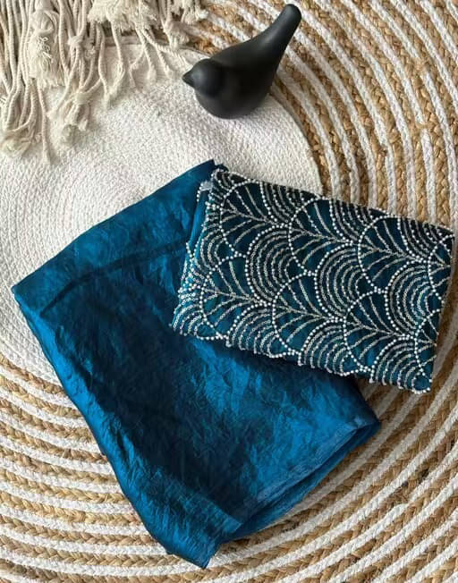 VRAGI Chiffon Embellished Regular Saree With Unstitched Blouse Piece ( Blue ) VRAGI Chiffon Embellished Regular Saree With Unstitched Blouse Piece ( Blue )